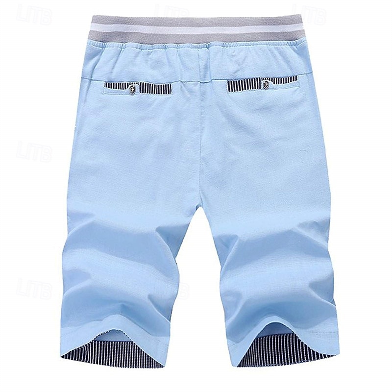 Men's Summer Shorts Work Shorts Pocket Drawstring Plain Comfort Breathable Knee Length Outdoor Business Fashion Casual Black Blue3