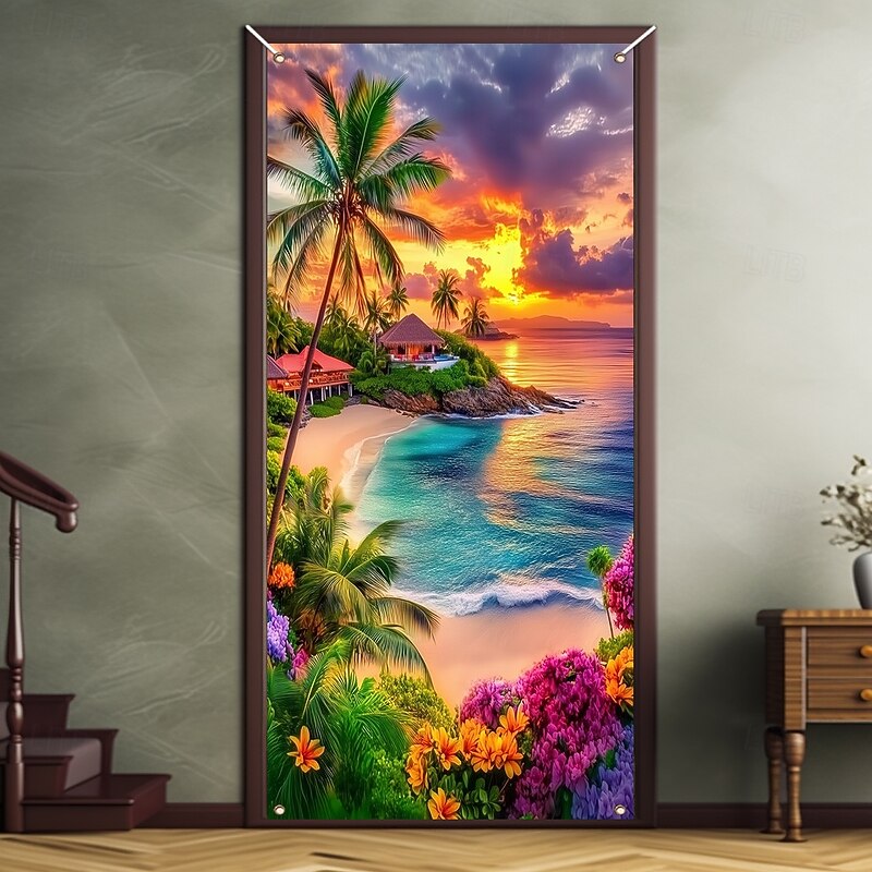 Summer Beach Door Decorations Door Covers Door Tapestry Door Curtain Decoration Backdrop Indoor/Outdoor Door Banner for Front Door Farmhouse3