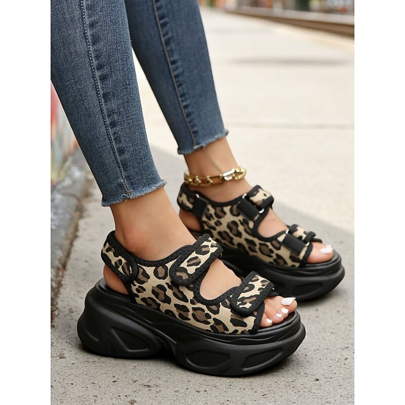 Women's Chunky Platform Denim Sandals – Sporty Velcro Strap Wedge Shoes for Festivals and Urban Street Style3