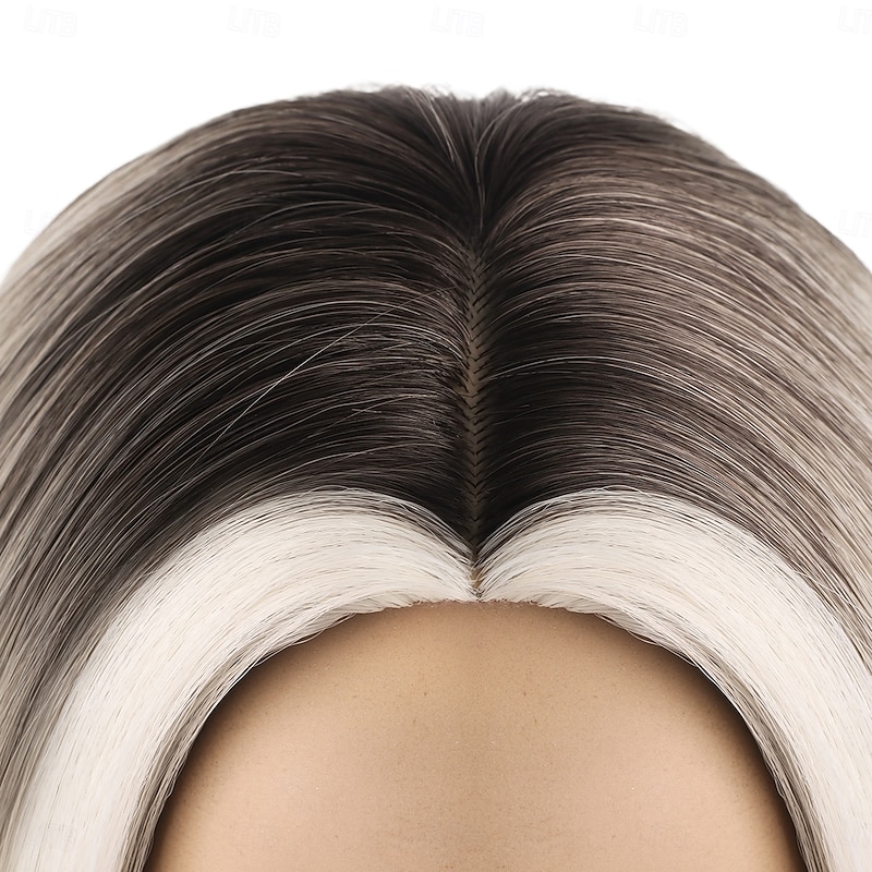 Synthetic Wig kinky Straight Natural Straight Middle Part Deep Parting Machine Made Wig 12 inch A1 Synthetic Hair Women's Classic Comfortable Color Gradient Blonde3