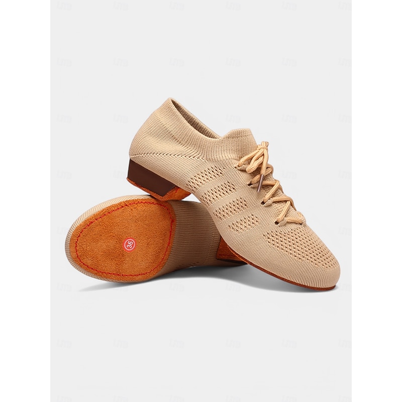 Women's Breathable Knit Lace-Up Dance Sneakers with Low Heels – Comfortable Mesh Shoes for Latin Practice and Square Dancing4