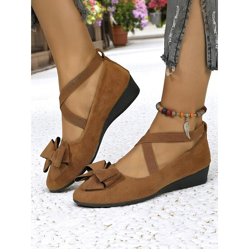 Women's Bow Cross Strap Flats – Faux Suede Material, Perfect for Casual Outings, Shopping, and Daily Wear
