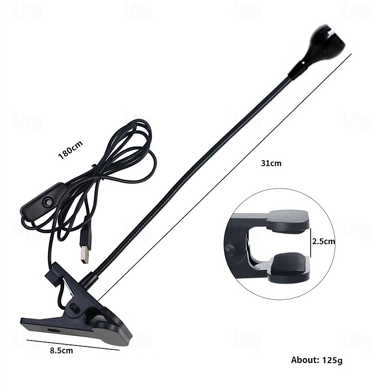 Desk Lamp Reading Lights USB Flexible Gooseneck LED Lamps LED Nail Lamp Metal Hose Lamp Clip on Bed Headboard and Computers3