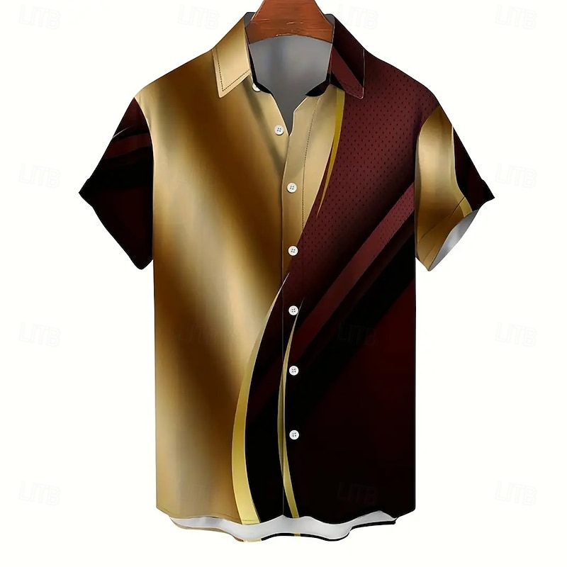 Men's Geometric Gradient Color Abstract Art Shirt Button Up Shirt Short Sleeve Fashion Casual Outdoor Vacation Streetwear Summer Spring Turndown 3D Print Collared Shirts Light Green Gold2