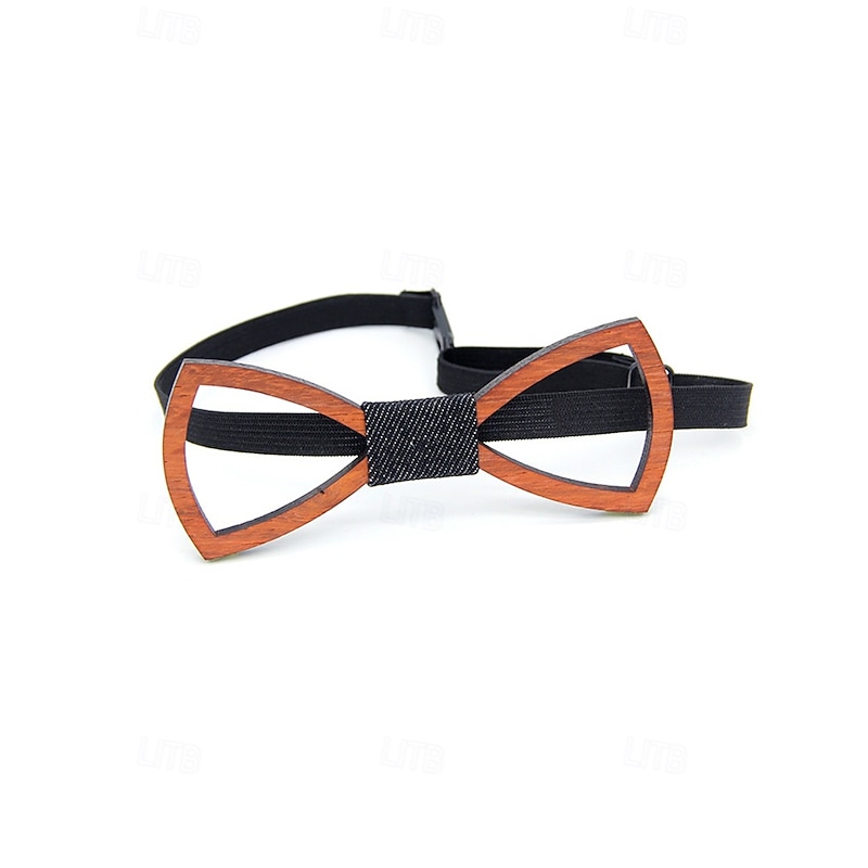 Men's Wooden Laser-Cut Bow Tie with Black Denim Accent – Stylish and Unique Fashion Accessory for Weddings, Parties and Formal Occasions3