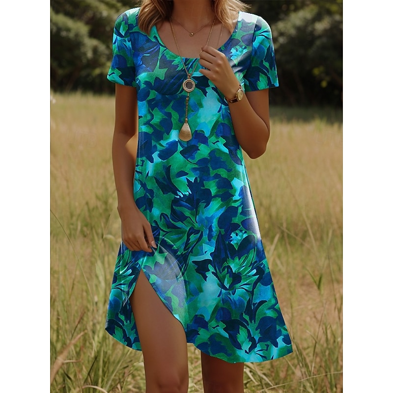 Women's Mini Dress T Shirt Dress Tee Dress Sundress A Line Dress Summer Dress Vacation Casual Beach Daily Beach Loose Fit Ombre Floral Graphic Short Sleeve Crew Neck Red Blue Sky Blue Green Summer4