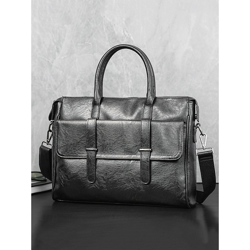 Men's Black Leather Tote Briefcase - Large Business Tote with Top Handle and Laptop Compartment, Professional Office Bag for Work and Meetings3