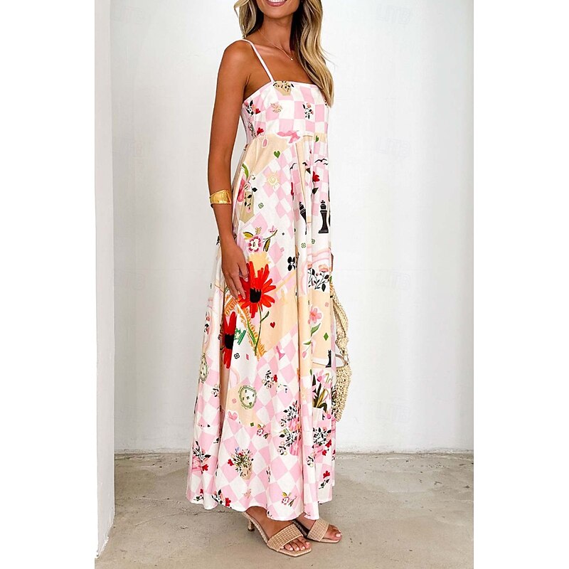 Women's Midi Dress Floral Dress Slip Dress Fashion Classic Vacation Going out Weekend Regular Fit Flower Sleeveless Spaghetti Strap Pink Blue Summer4