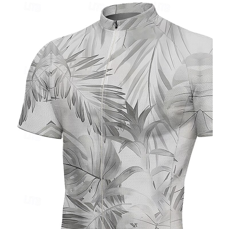 Men's Cycling Jersey Graphic Leaf Plants Short Sleeve Bike Tee Tshirt Top with 3 Rear Pockets UV Resistant Quick Dry Front Zipper Reflective Strips Sports Blue Green Grey Clothing Apparel3