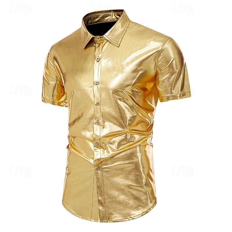 Disco 1980s Shiny Metallic Shirt Disco Fancy Dress Men's Carnival Costume Masquerade Event / Party Bachelorette Party Pride Parade Adults' Shirt2