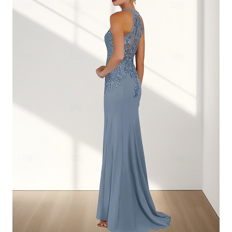 Mermaid / Trumpet Bridesmaid Dress Crew Neck / Halter Neck Sleeveless Elegant Sweep / Brush Train Chiffon with Appliques4