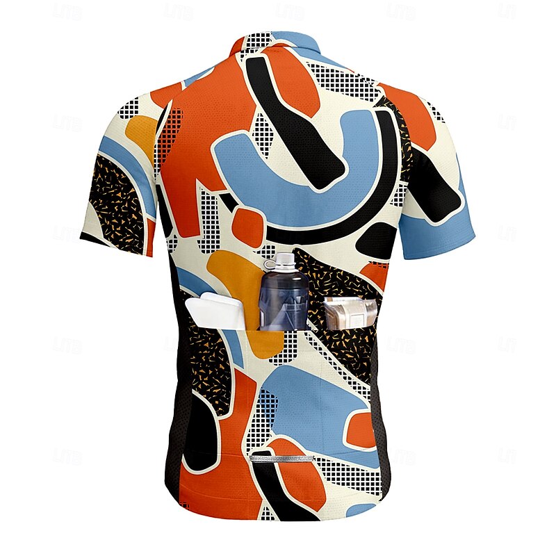 Men's Women's Cycling Jersey Graphic Geometric Short Sleeve Bike Tee Tshirt Jersey Top with 3 Rear Pockets UV Resistant Quick Dry Front Zipper Reflective Strips Sports Blue Clothing Apparel2