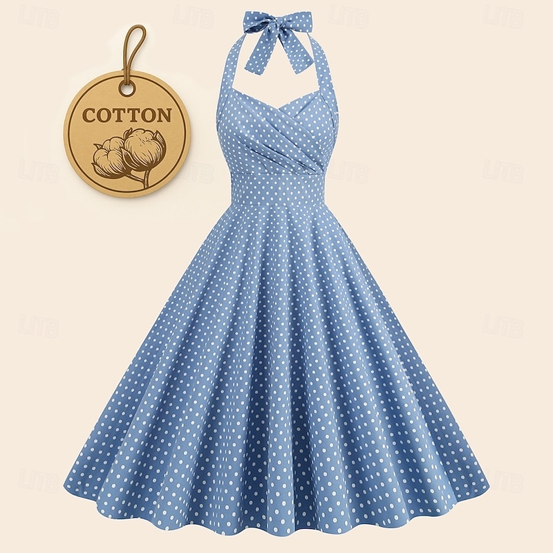 Retro Vintage 1950s Rockabilly A-Line Dress Swing Dress Halter Polka Dot Fancy Dress Women's Masquerade Casual Daily Bachelorette Party Adults' Dress Homecoming Dresses Spring & Summer
