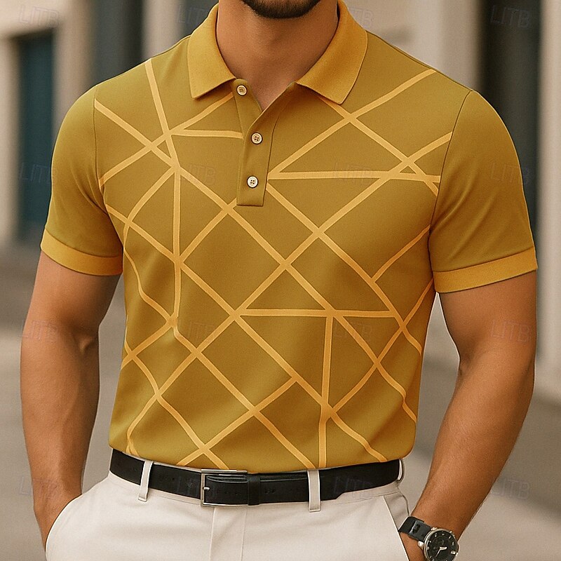 Men's Geometric Abstract Polo Short Sleeve Polo Shirts Collared Shirts Casual School Outdoor Daily Wear 3D Print Summer Lake blue Yellow Purple2