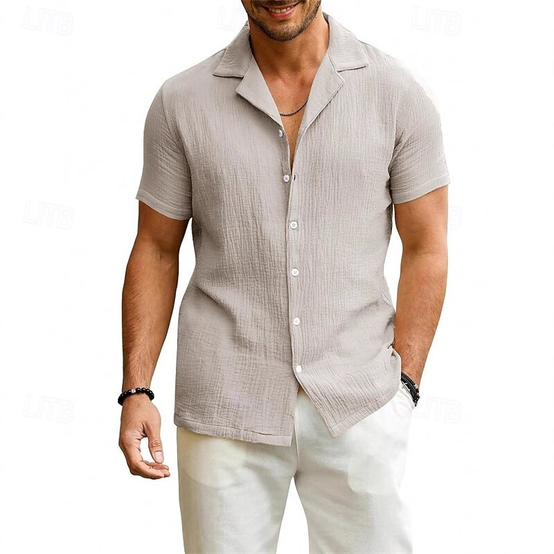 Men's Shirt Summer Shirt Casual Shirt Beach Shirt Button Up Shirt Black White Sky Blue khaki Gray Short Sleeve Plain Lapel Vacation Hawaiian Clothing Apparel Polyester Fashion Casual Comfortable3