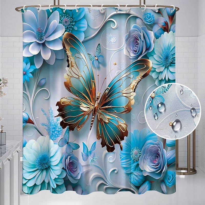 Shower Curtain with Hooks 180cm*180cm(70