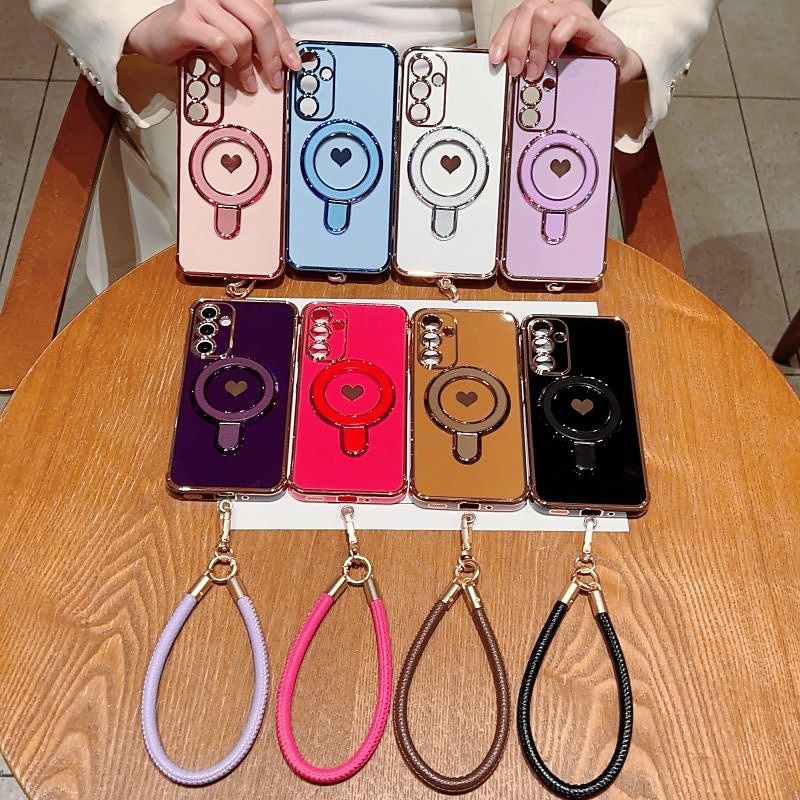 Phone Case For Samsung Galaxy S21 FE A16 A25 A15 A14 A34 A24 A53 A33 A13 Back Cover with Wrist Strap Shockproof Retro TPU Plating4