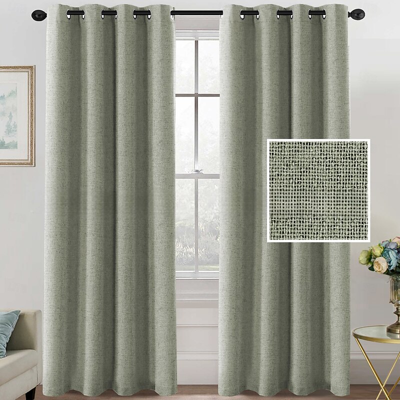 Faux Linen Curtains Blended Curtain Panels Bundle Blackout Linen Look Curtains for Bedroom 2 Panel Sets