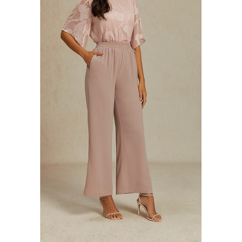 Women's Wide Leg Chinos Baggy Pants Basic Full Length High Waist Plain Pocket Elastic Waistband Comfy Soft Comfortable Micro-elastic Formal Wedding Blush Pink Summer Spring Regular Fit