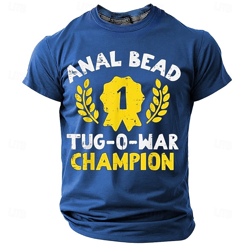Men's Short Sleeve Funny T-Shirt 'Anal Bead Tug-O-War Champion' Graphic Tee Adult Humor Novelty Top