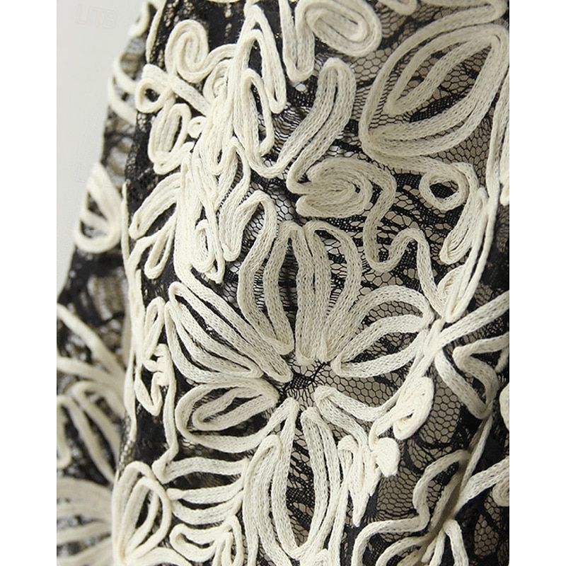 Pantsuit Floral Piping Lace Mother of the Bride Dress Elegant Simple Casual Crew Neck Ankle Length Crepe Lace 3/4 Length Sleeve2