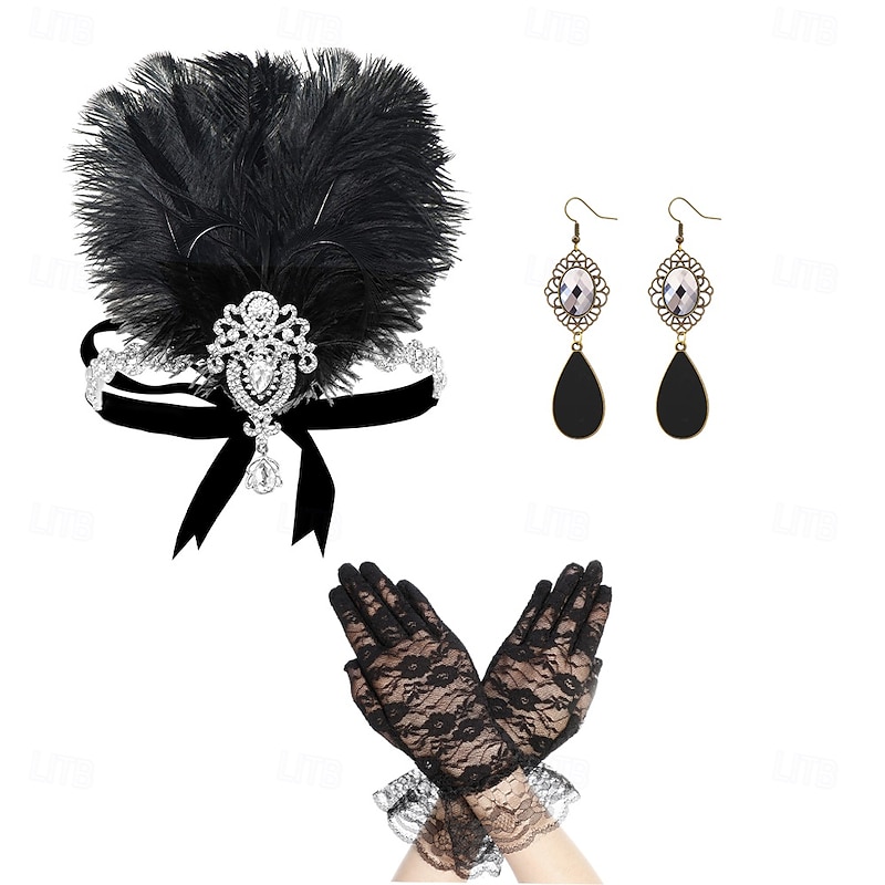 The Great Gatsby Flapper Headband The Great Gatsby Feather Retro Sparkling Glitter Fancy Dress Women's Carnival Valentine's Day Masquerade Party Evening Wear Masquerade Festival Adults' Gloves4