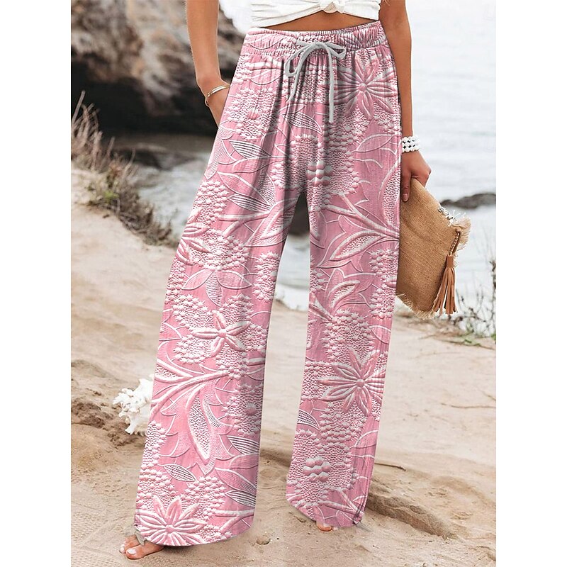Women's Wide Leg Chinos Baggy Pants Vacation Vintage Fashion Full Length High Waist Floral Graphic Printing Thermal Warm Soft Breathable Micro-elastic Vacation Street Causal Black Pink Light Brown2