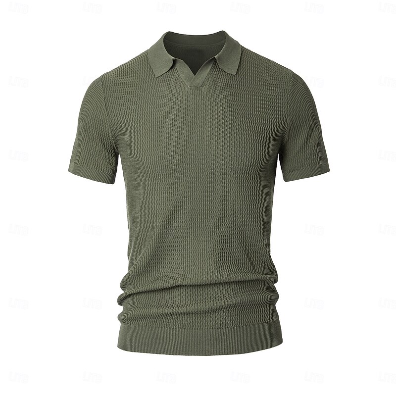 Men's Polo Knit Polo Sweater Business Casual V Neck Short Sleeve Formal Lines / Waves Novelty Summer All Seasons Black White Army Green Beige Coffee Polo2