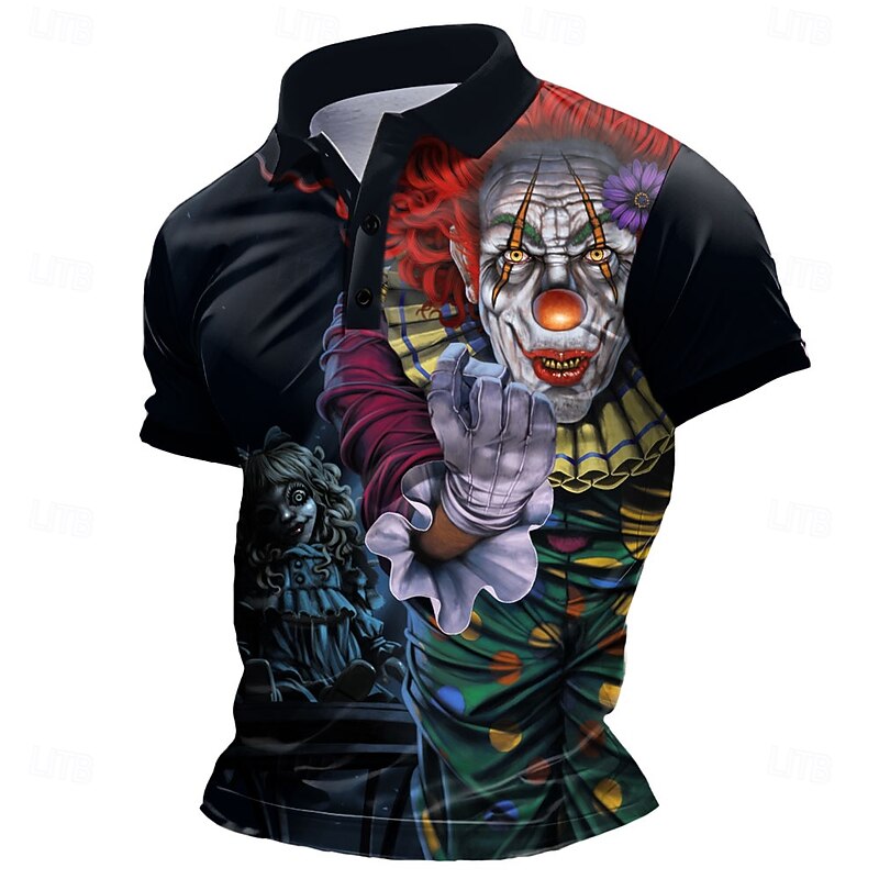 Vincent Hie Men's Joker Polo Short Sleeve Polo Shirts Collared Shirts Dark Street Daily Wear 3D Print Summer Black