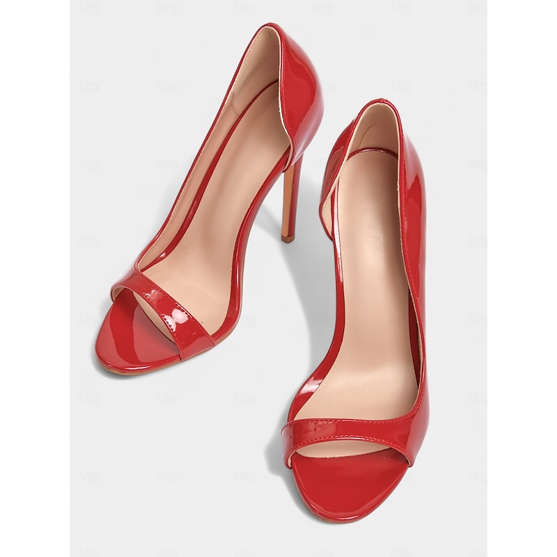 Women's Black and Red Peep-Toe Stiletto Heels – Glossy Gradient Evening Pumps for Elegant Cocktail Parties and Night Out3