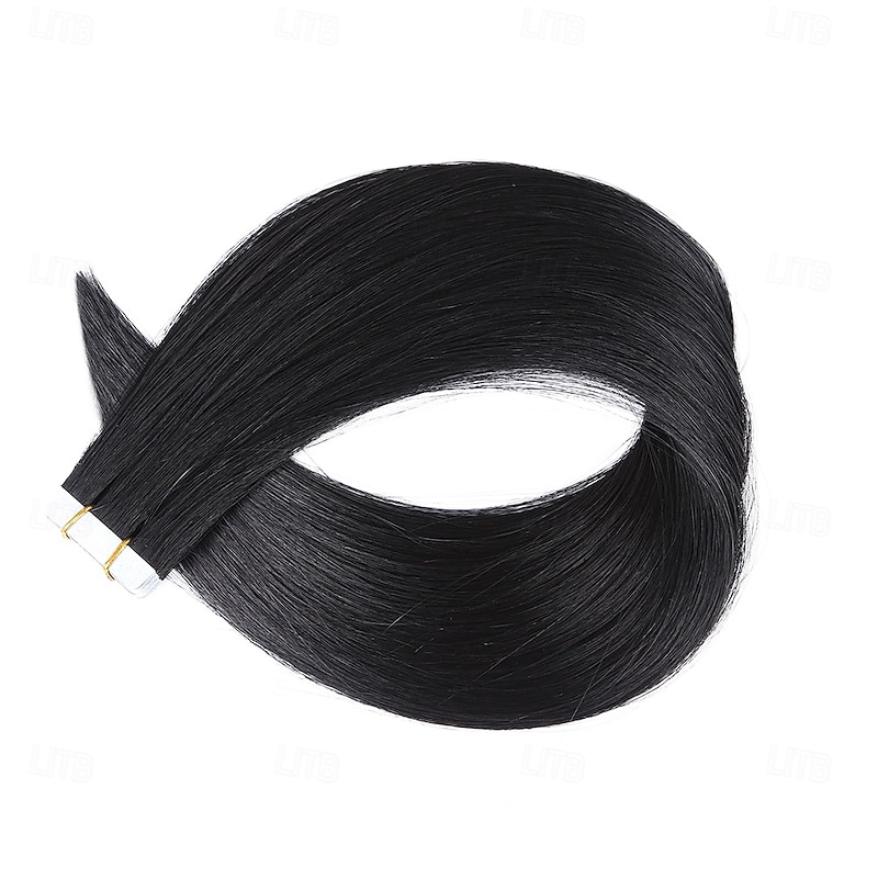 Human Hair Extensions Seamless 1# Black Tape In Straight Hair 18Inch 60G 20Pcs3
