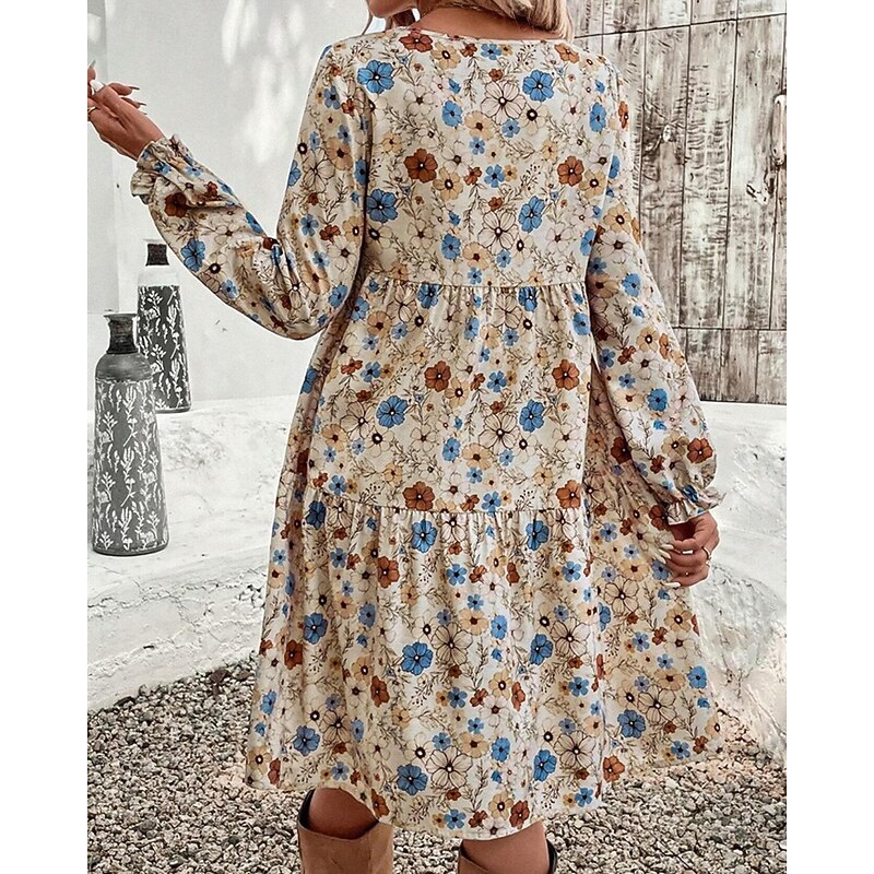 Women's Mini Dress Casual Dress Floral Dress Summer Dress Elegant Fashion Lantern Sleeve Outdoor Holiday Date Regular Fit Flower Sleeveless Crew Neck Apricot Summer Spring2