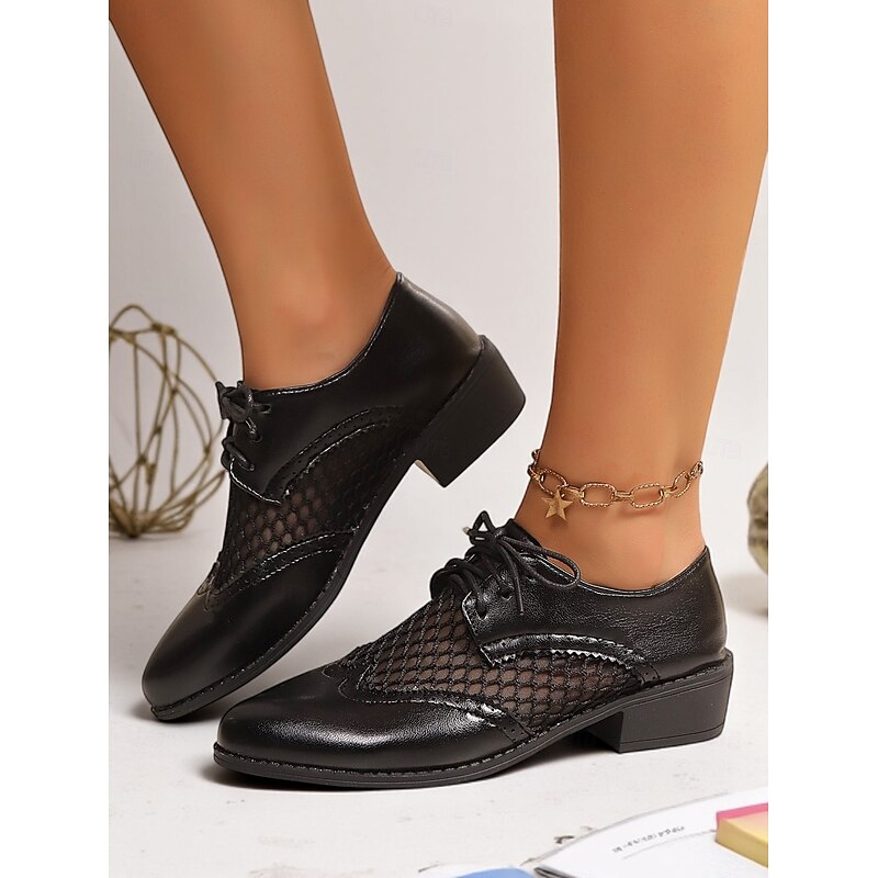 Women's Mesh Panel Oxford Dress Shoes – Breathable Lace-Up Brogue Shoes for Office, Formal, or Dance Occasions2