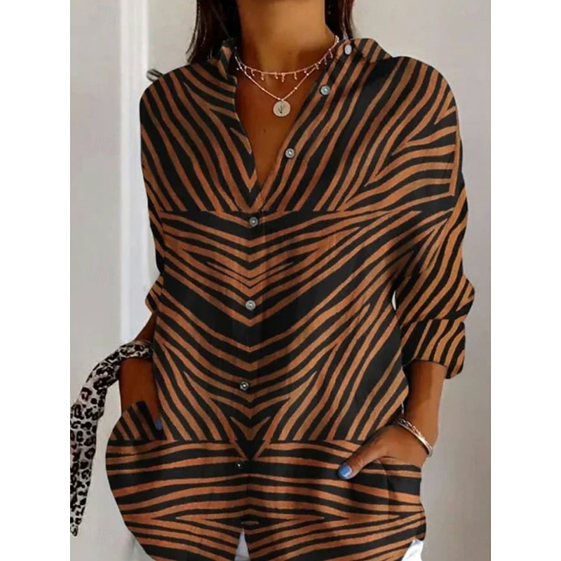 Women's Shirt Floral Graphic Retro Vintage Ethnic Long Sleeve Shirt Collar Regular Tops Daily Holiday Pocket Buttons Print Black Wine Blue Khaki Gray Summer