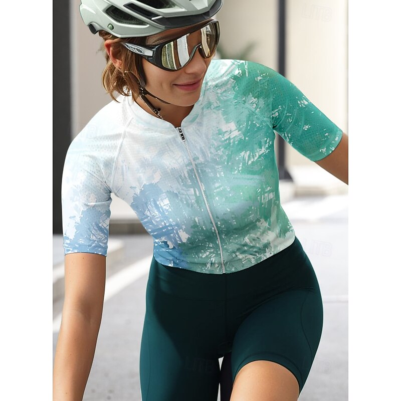 Women's Cycling Jersey Graphic Gradient Short Sleeve Bike Jersey Top with 3 Rear Pockets Sunscreen UV Resistant Quick Dry Reflective Strips Sports Green Clothing Apparel3