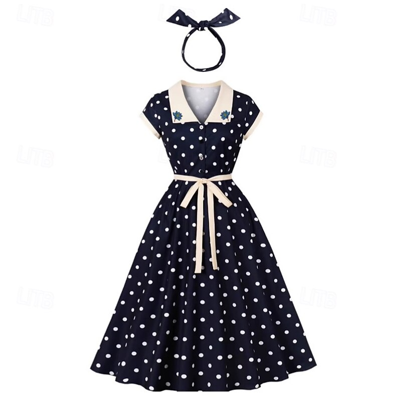 Polka Dots Retro Vintage 1950s Grease Outfits Dress Swing Dress Polka dots Fancy Dress Women's Carnival Masquerade Daily Wear Adults' Dress Headband