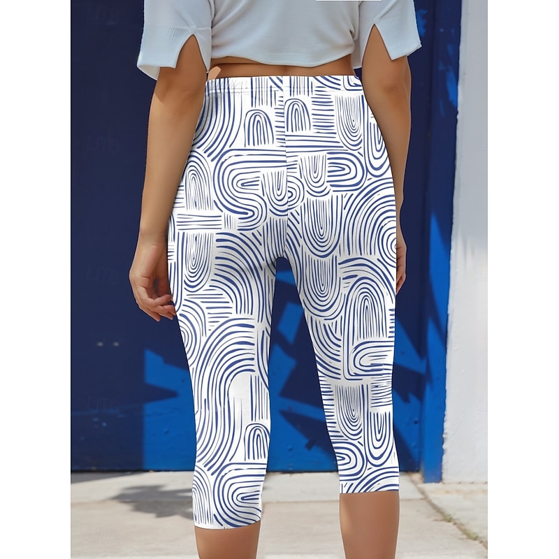 Women's Leggings Capri Pants High Elasticity Vacation Vintage Fashion Calf-Length High Waist Floral Graphic Geometic Printing Thermal Warm Breathable Soft  Outdoor Daily Pink Blue Purple Summer2