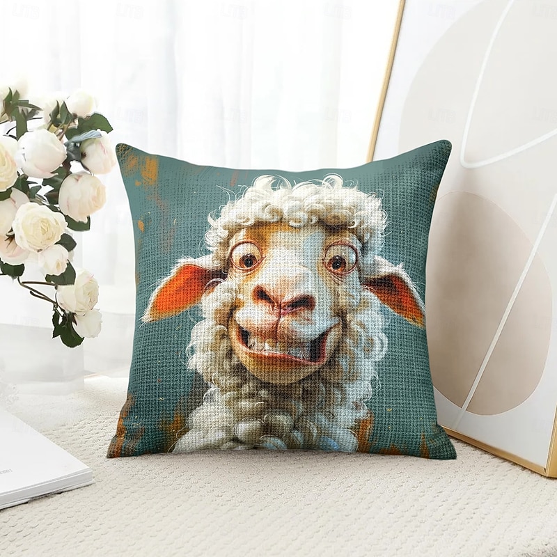 Funny Animal Sheep Decorative Toss Pillows Cover 1PC Soft Square Couch Cushion Case Pillowcase for Bedroom Livingroom Sofa Chair4