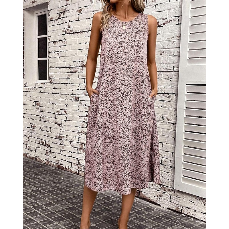 Women's Midi Dress Tank Dress Summer Dress Fashion Classic Modern Outdoor Vacation Holiday Regular Fit Leopard Sleeveless Crew Neck Pink Summer