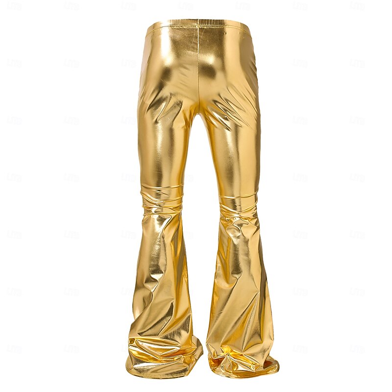 Retro Vintage 1970s 1980s Bell Bottom Pants Flared Trousers Disco Shiny Latex Patent Metallic Sequin Fancy Dress Men's Halloween Carnival Pride Parade Pride Month Adults Pants All Seasons4