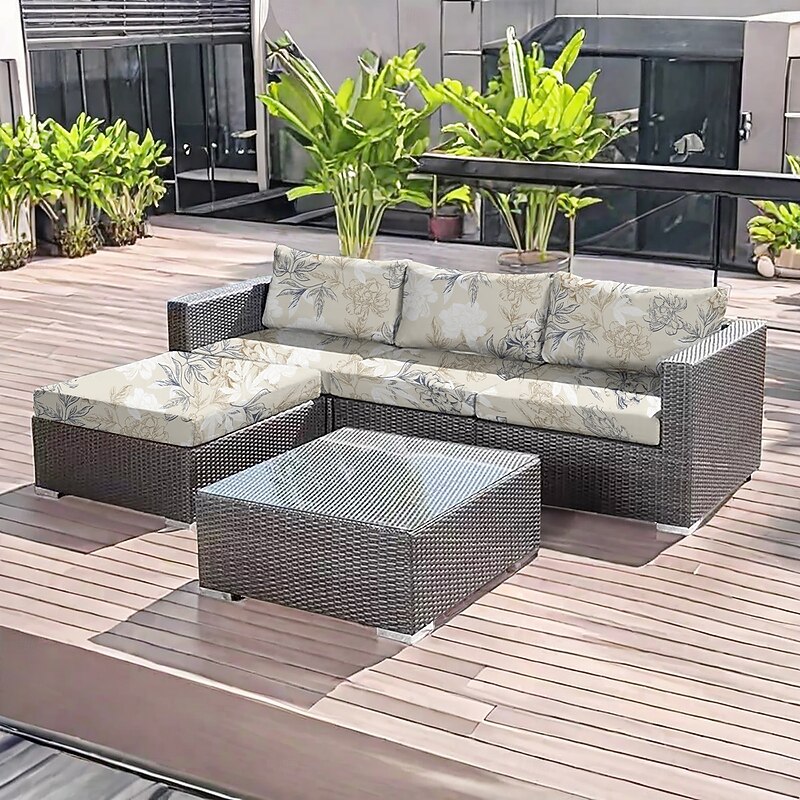 Outdoor Seat Cushion Cover Floral Yarn Dyed Microfiber Patio Slipcovers3