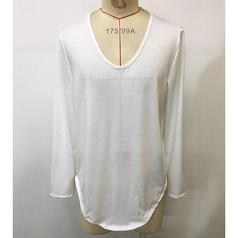 Men's Tee Top Linen-Like T-shirt Long Sleeve Crew Neck Summer Spring Plain Fashion Designer Basic Soft Vacation Casual Casual Daily White Top Tee for Men3