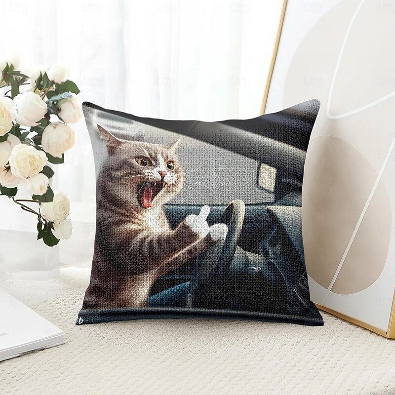 Funny Animal Cat Decorative Toss Pillows Cover 1PC Soft Square Couch Cushion Case Pillowcase for Bedroom Livingroom Sofa Chair
