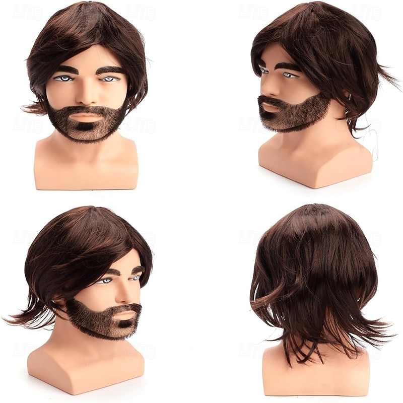 Short Mens Wig Brown Wigs for MenSynthetic Mens Wigs Fluffy 80s Wig for Party&Daily Use2