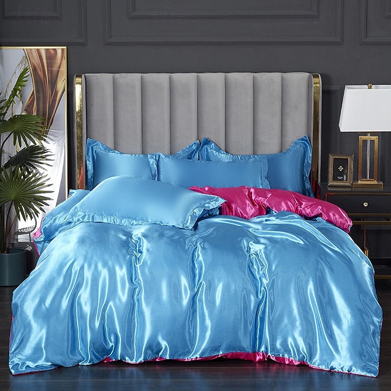 Ice Silk Four-piece Set Summer Washed Silk Bed Sheet Quilt Cover Dormitory Three-piece Bedding3