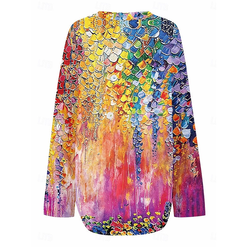 Women's Blouse Tunic V Neck Long Sleeve Boho Casual Floral Graphic Vintage Tropical Regular Tops Daily Vacation Wear Print Black Pink3