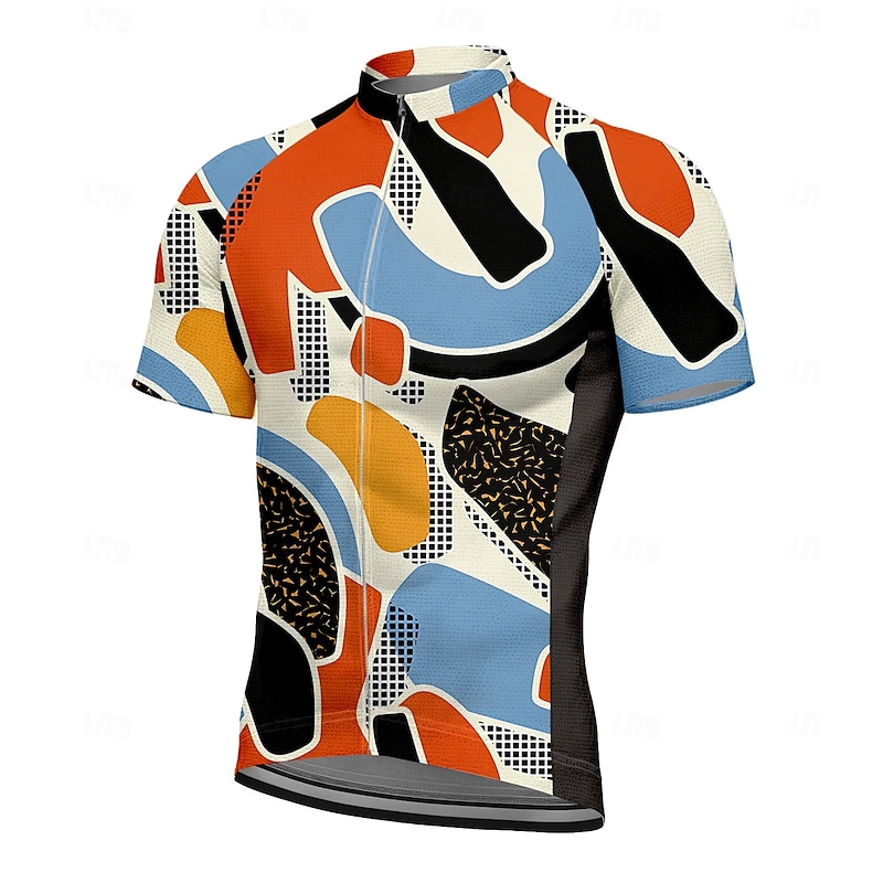 Men's Women's Cycling Jersey Graphic Geometric Short Sleeve Bike Tee Tshirt Jersey Top with 3 Rear Pockets UV Resistant Quick Dry Front Zipper Reflective Strips Sports Blue Clothing Apparel