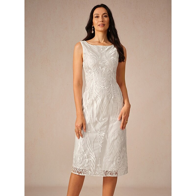 Women's Wedding Guest Cocktail Dress Chiffon Lace Dress  Elegant Midi Dress Crew Neck Half Sleeve Green Color