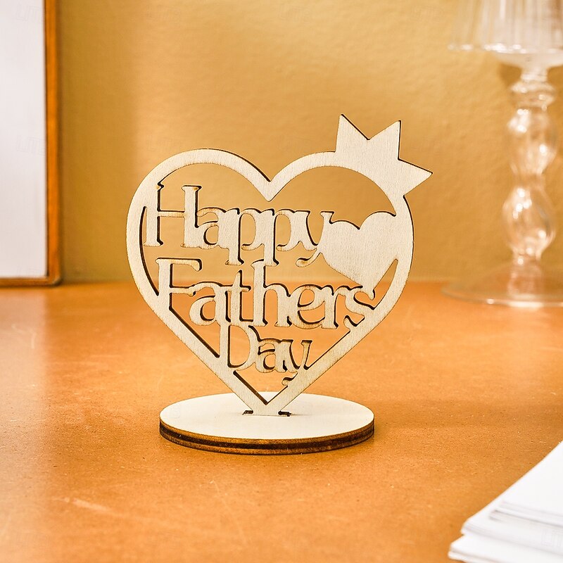 Father's Day Mother's Day Wooden Heart Crown Decor Gift, Best Dad Mom Cutout Letter Ornament, Modern Tabletop Decoration for Parent Celebration or Home Display3