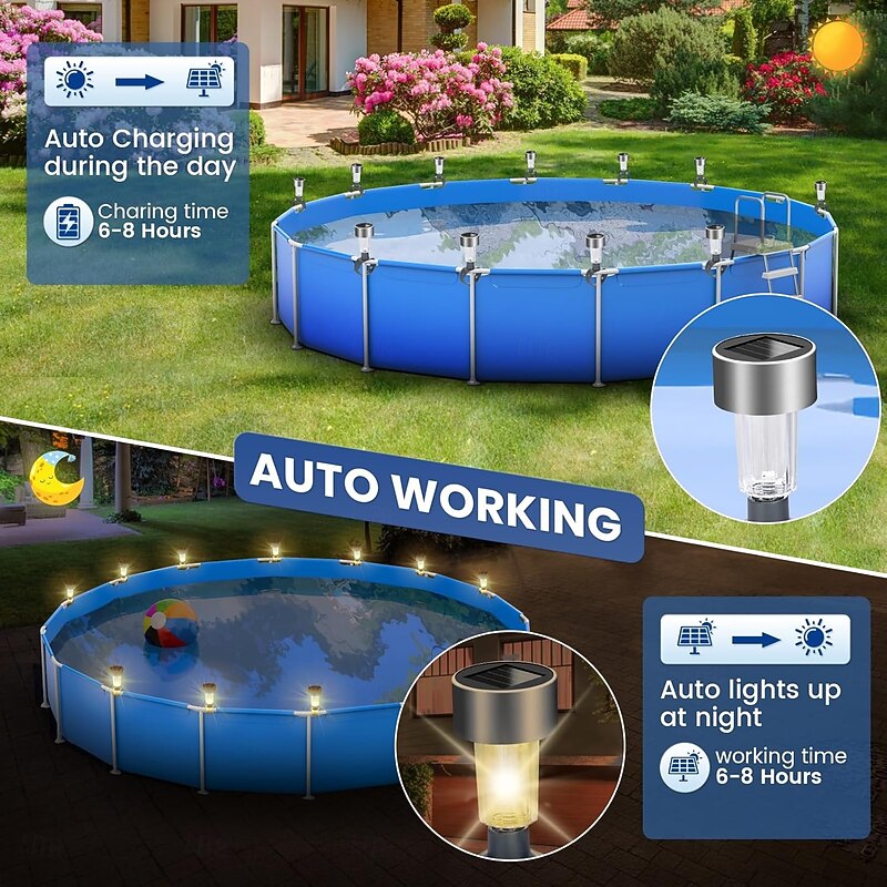 Outdoor Lights Pool Lights for Above Ground Pools Waterproof Frame Pool Decoration Energy Saving LED Pool Solar Lights Warm White / White /Multi Light at Night Decor for Frame Swimming Pools Trampoline3